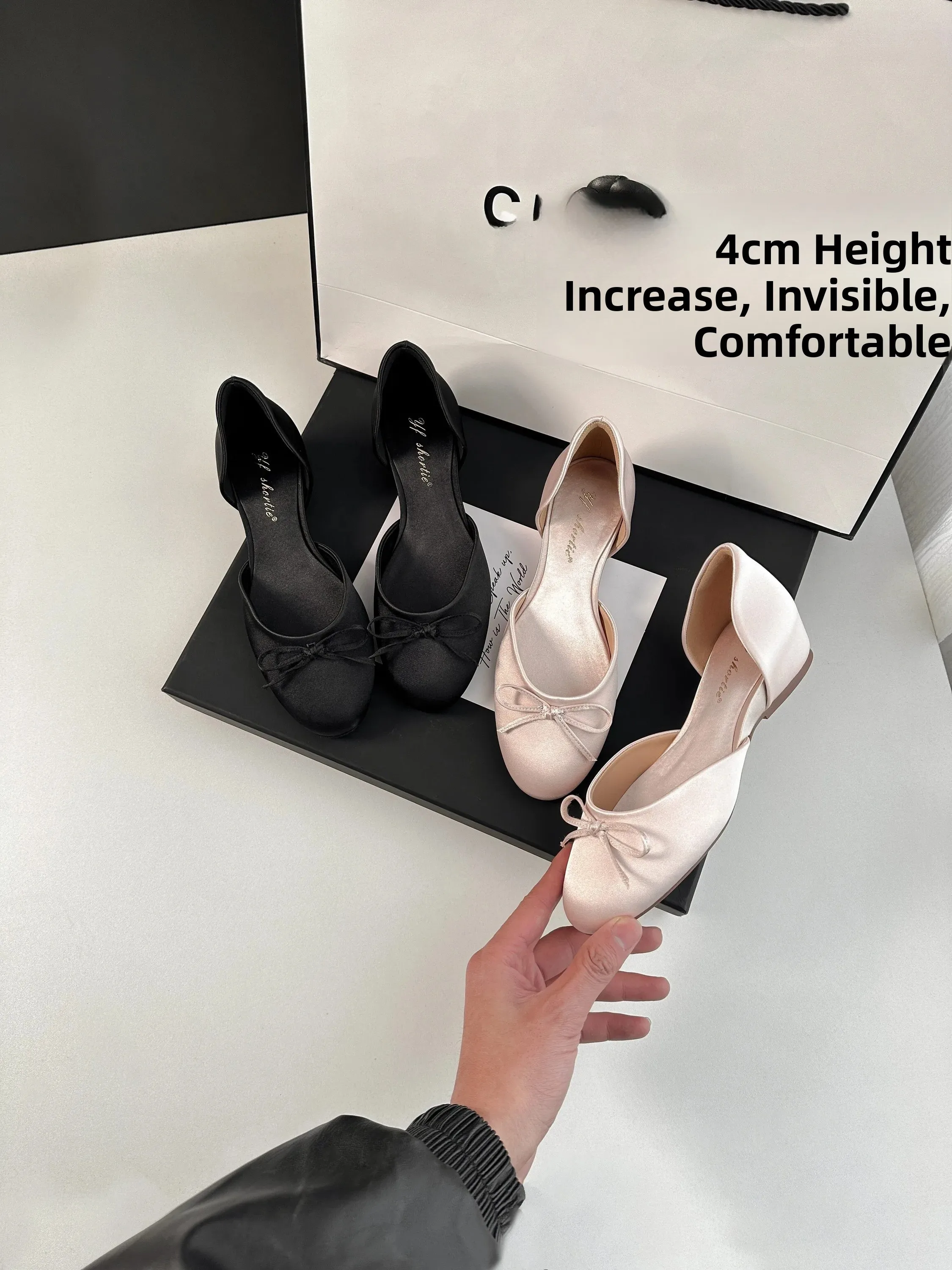 Elegant Satin Mary Jane Shoes Women's  Knot Slip-On Ballet Flat Sheepskin Version Comfortable Fashionable All-Season