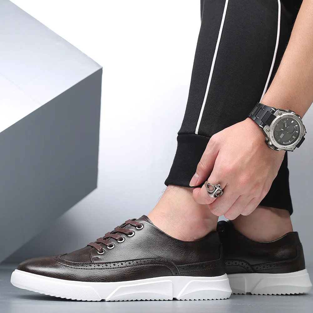 Baskets en cuir décontractées pour hommes, chaussures de planche respirantes pour hommes, chaussures de sport solides coréennes, printemps, automne, designer, mode