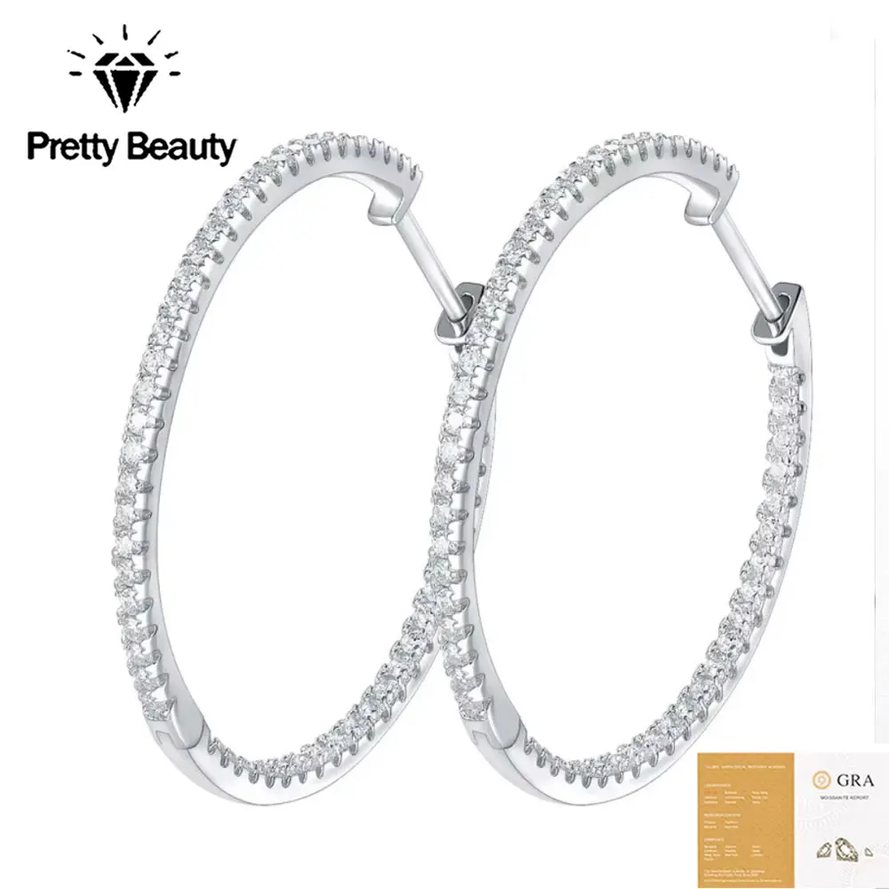 Pretty Beauty Moissanite 50mm Large Hoop Earrings for Women 925 Silver Full Pave Inside Out Diamond Big Earrings Wedding Jewelry