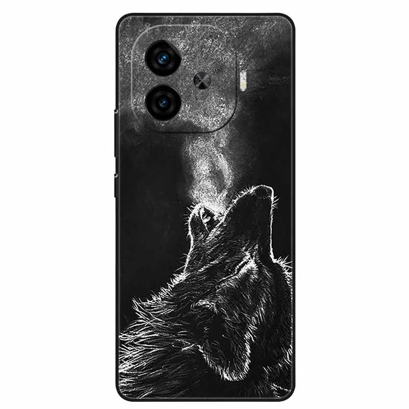 For Vivo iQOO Z9 Turbo Case Luxury Black Silicone TPU Soft Phone Cover for Vivo iQOO Z9 Turbo 5G Protector Shell Cute Cats Funda