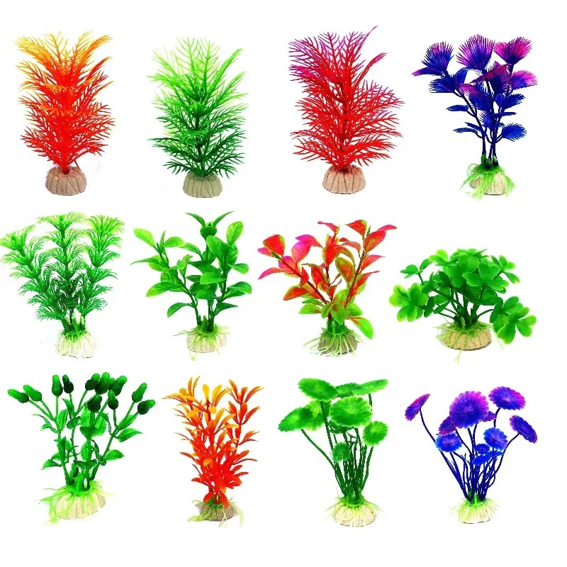 

10 шт. оптом: Декор для аквариума, аксессуары для водных растений, подводные пластиковые искусственные растения для аквариума