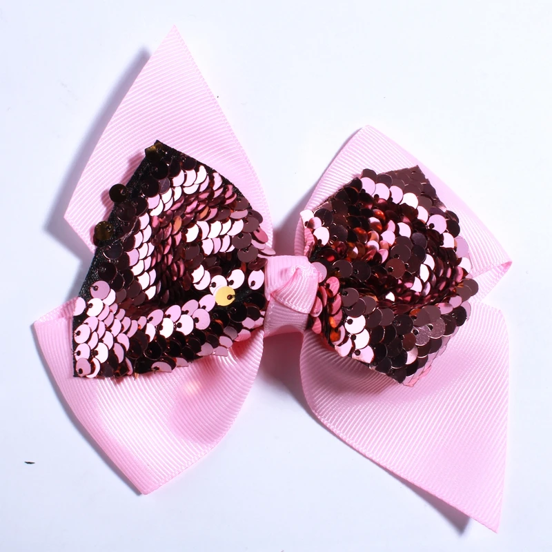 20PCS 12CM Dovetail Grosgrain Fabric Hair Bows For NO Clips With Sparkling Sequins Boutique Ribbon Hair Bow Artificial Flowers