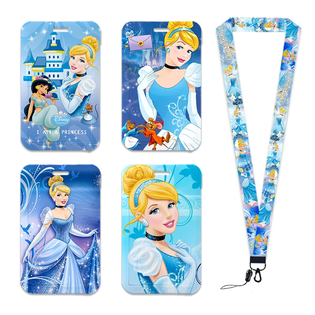 

Disney Cinderella Princess ID Card Holder Lanyards Mermaid Women Neck Strap Credit Card Case Girls Badge Holder Retractable Clip