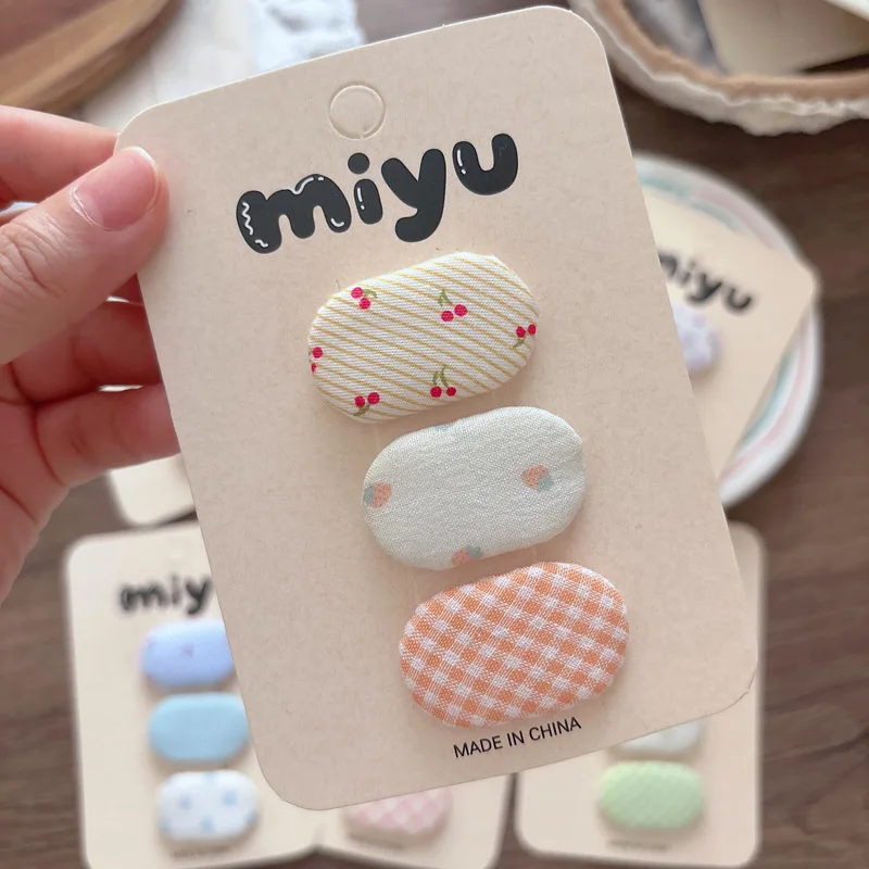 3Pcs Girls Fabric BB Hair Clips Korean Sweet Floral Stripe Plaid Snap Barrettes Cute Baby Bangs Clips Kids Hair Accessories Sets image 2