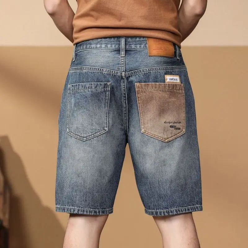 Męskie bermudy spodenki jeansowe zgrywanie proste Retro krótkie dżinsy spodnie dla mężczyzn letnia odzież uliczna Harajuku Vintage oryginalny Trend 2025