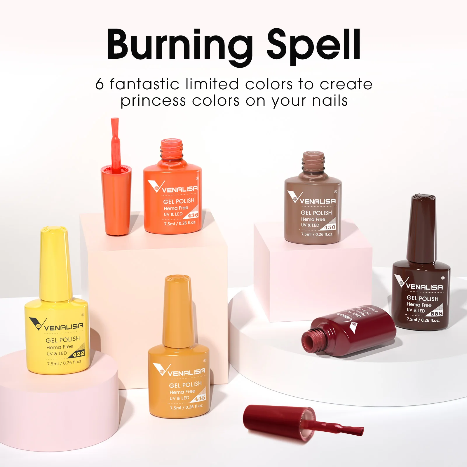 Venalisa Nagel-Gel-Nagellack-Set, Herbst-Nagel, HEMA FREE, Herbstsaison, Farbkollektion, gebranntes Orange, selbstnivellierendes Nagel-Maniküre-Set – Detail 5