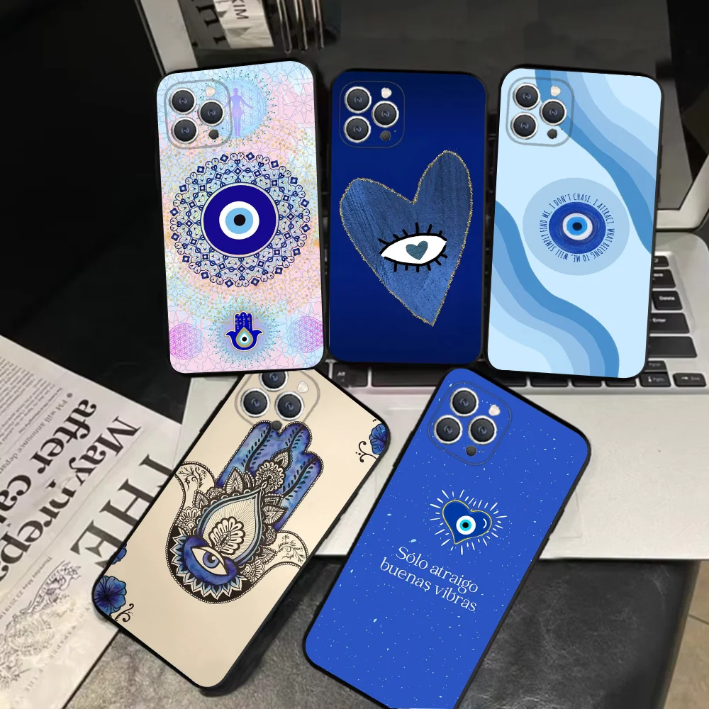 

Blue Evil Eye Lucky Phone Case For iPhone 16,15,14,13,12,11,Pro,X,XS,Max,XR,Plus,Mini Soft Black Cover