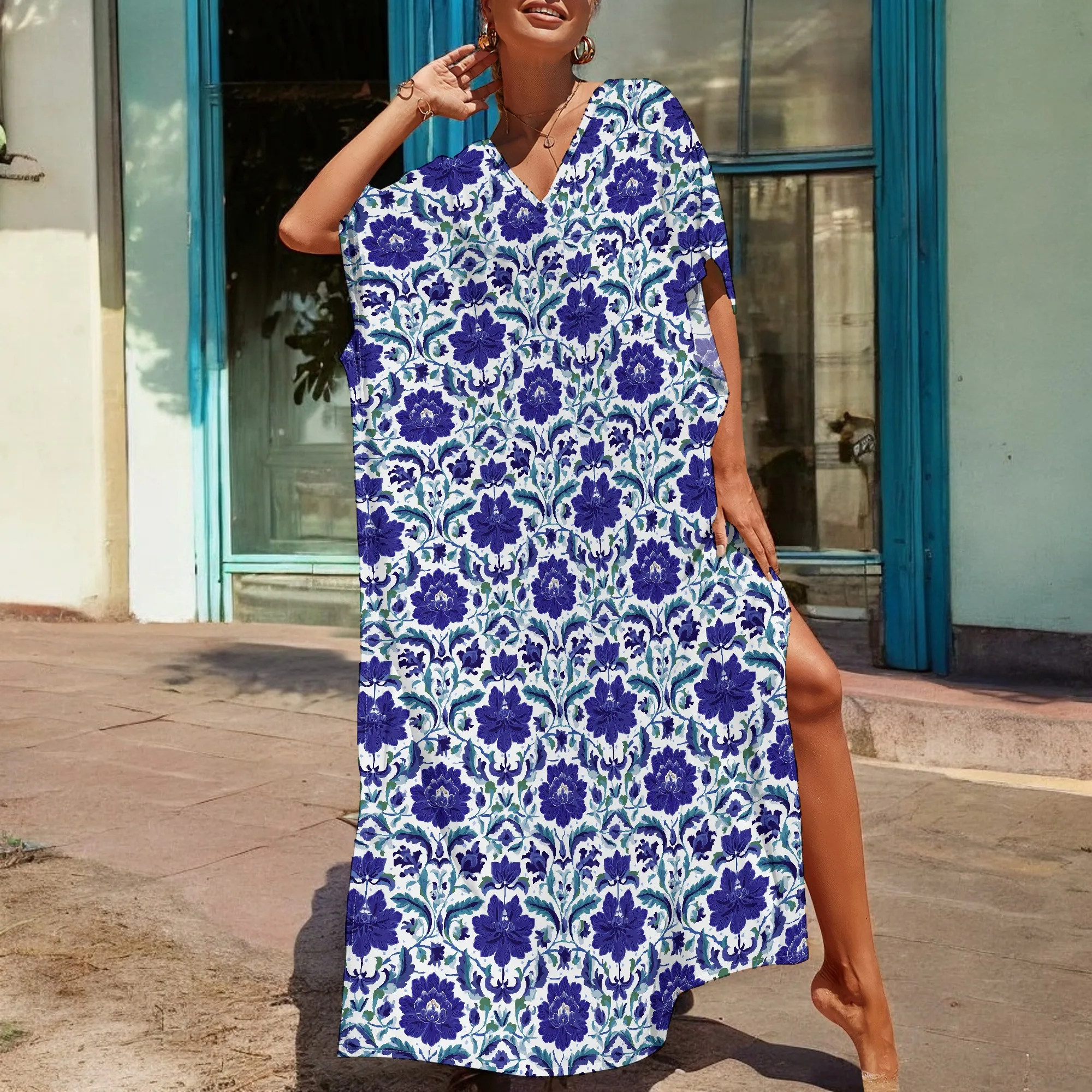 

Afrocentric Plus Size Dress Floral Print V-Neck Loose Fit 3XL Casual or Summer Wear