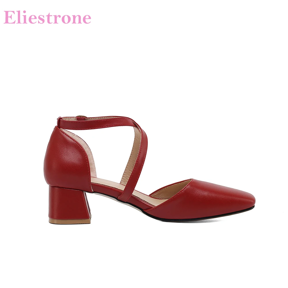 New Summer Elegant Red Black Women Dress Sandals Sexy Med Square Heels Lady Shoes Plus Big Small Size 10 30 43 46 50