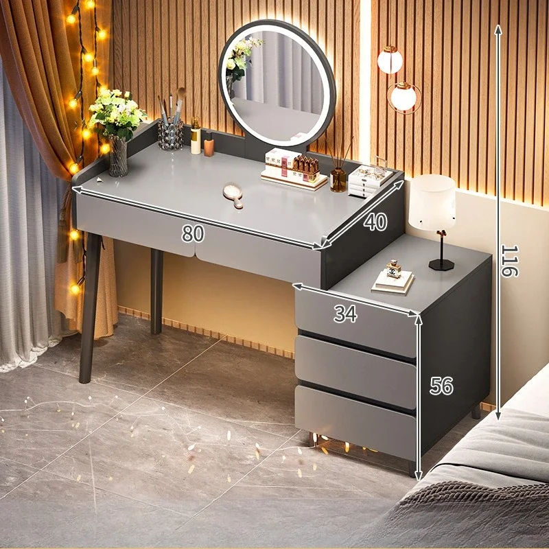Dresser side cabinet integrated small apartment bedroom light luxury desk bedside storage cabinet makeup table view 3