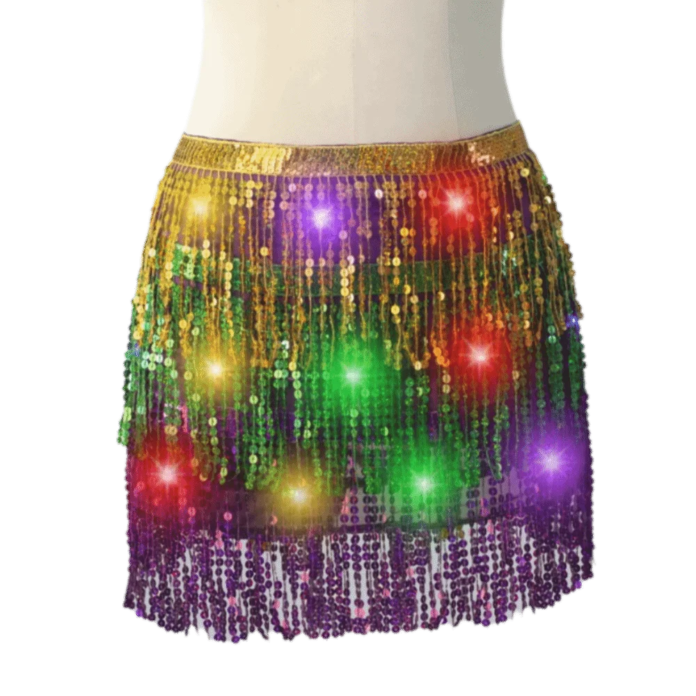 

Belt Wrap Belly Dance Hip Scarf Star Fringe Lace-up LED Sequin Tassel Skirts Halloween Christmas Shiny Light Up Hip Scarf Party
