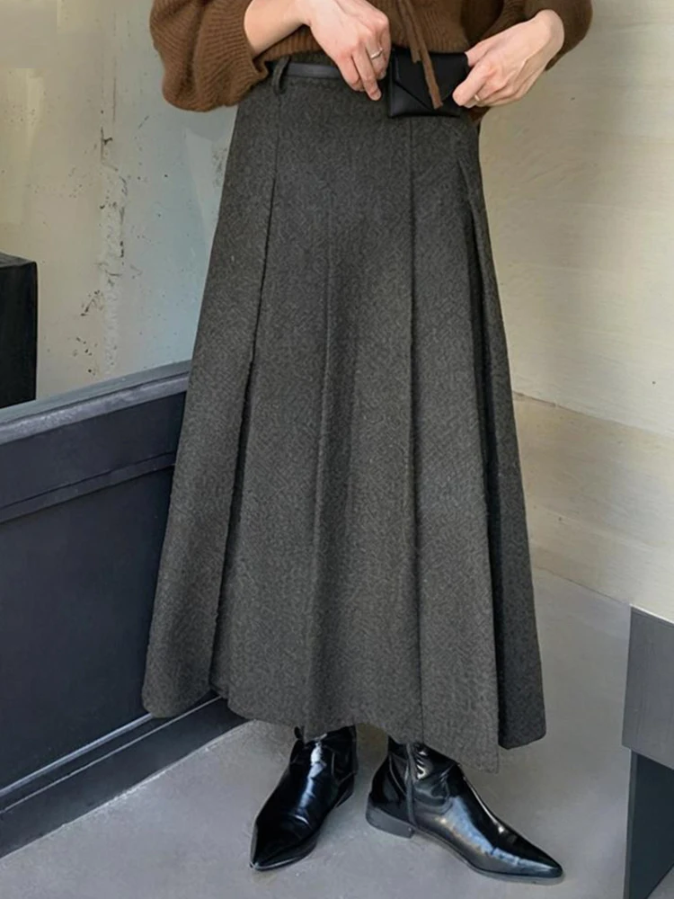 

Trendix High Waist Long Vintage Skirt Women 2025 Winter Fashion Solid Retro Pleated Skirt Femme Party Club Elegant Evening Skirt