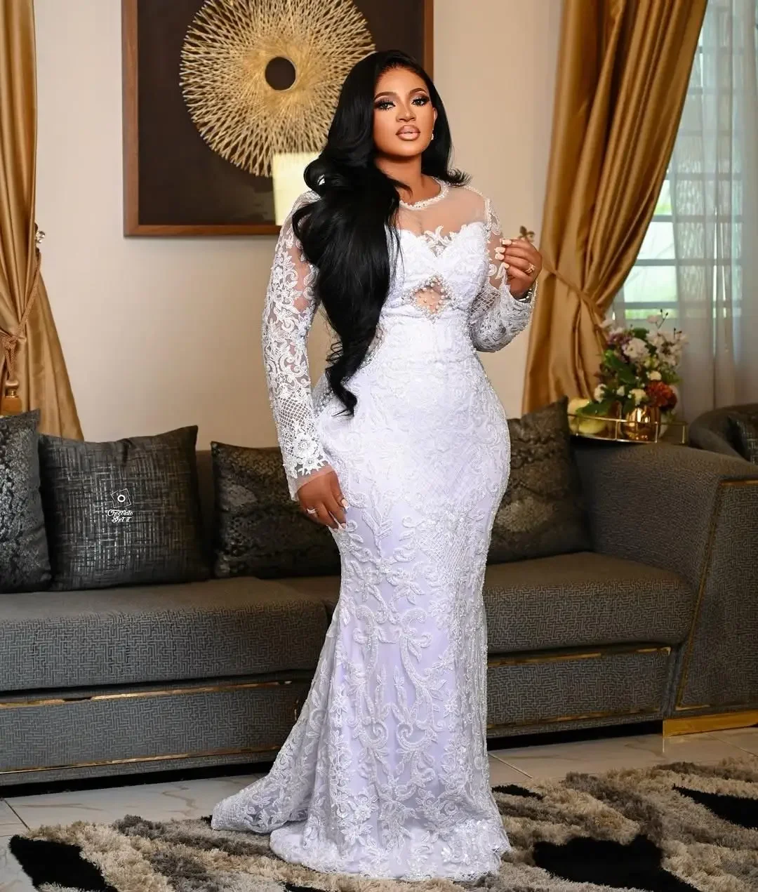 Customized Charming High Collar Lace Buttons Wedding Dresses Robe De Mariée 2025 Sweep Train Long Lantern Sleeves Bridal Gowns