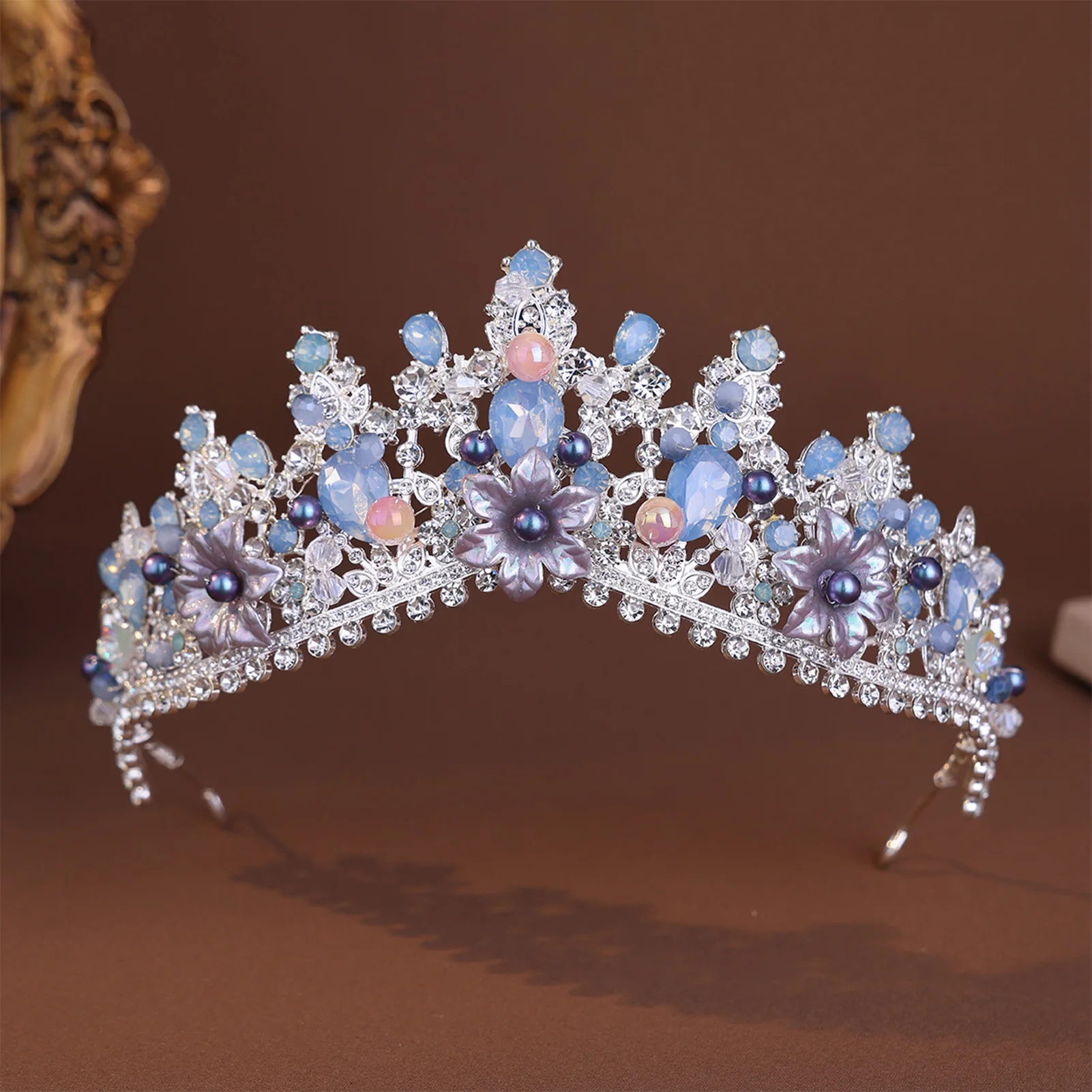 Luxury Bridal Crown Blue Crystal Flower Tiaras Headdress For Women Fashion Princess Party Hairband Wedding Hair Accessories Gift