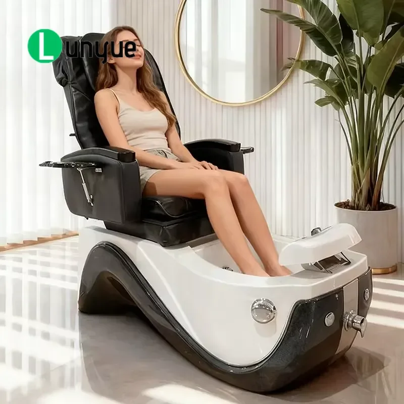 Modern Luxury Electric Pedicure Chair with Jet Pump Black Reclining Foot Spa Massage Seat for Nail Beauty Treatment