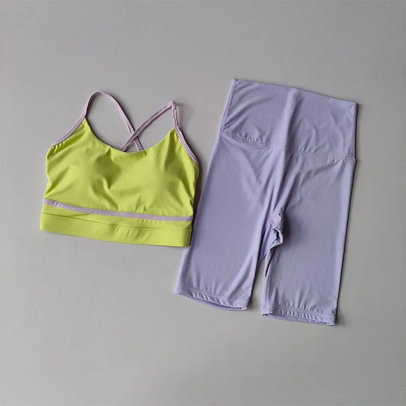 New Yoga Outfit Set Women\'s Fashionable Fitness Suit 2PCS Set Yoga Running Leggings Sports Bras Shorts Sportswear Clothing Suit