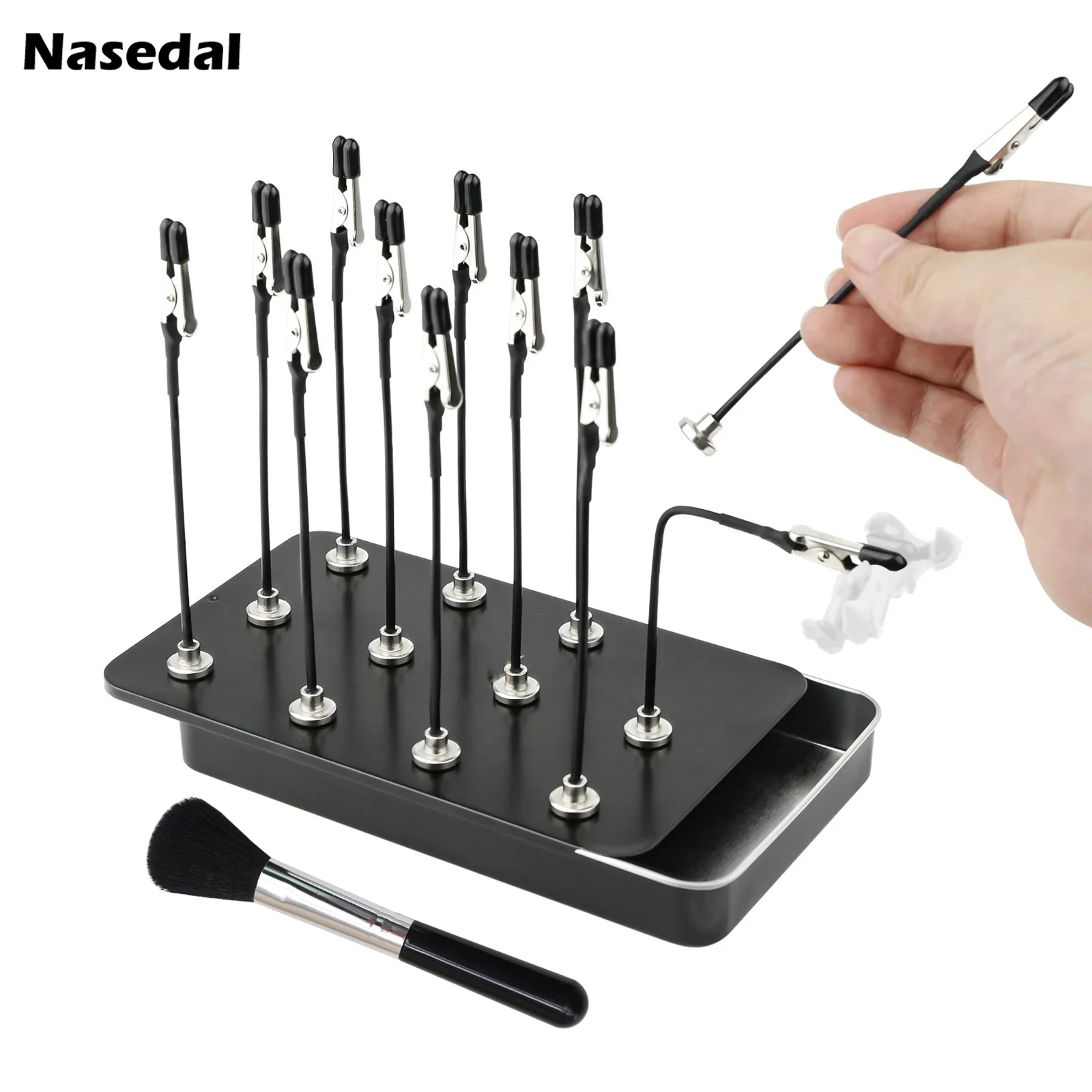 kit jacare clip flexivel magnetico com escova paint stand base airbrush spray tool model sticks 12 pcs 01