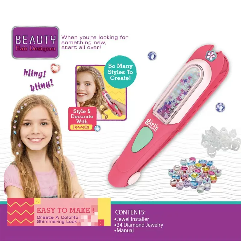 Diy Hair Gem Bling Hair Jewels Diamonds Machine for Girls Beauty Fashion Toy Dress Up Kid Glitter Headwear Hair Girls Gift
