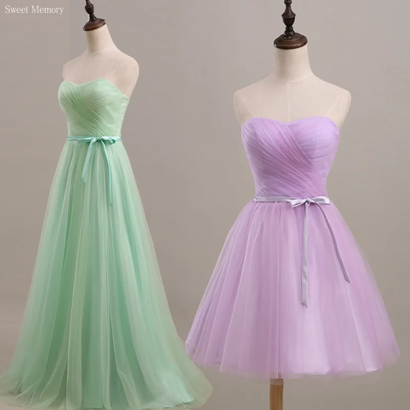 Reject Return Custom Made Mint Green Purple Lilac Bridesmaid Dresses Strapless Pleat Mesh Tulle Wedding Party Dress Prom Gown