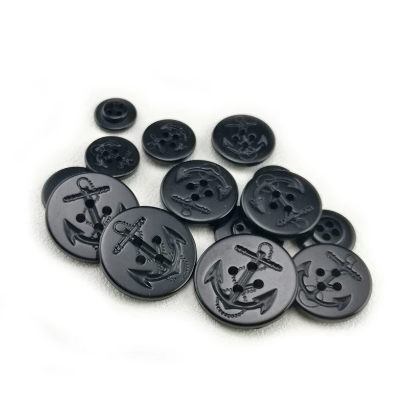 Antiflaming Black Anchor Urea Button Fireproof Round Four Hole Buttons High Temperature Resistant Clothes Button