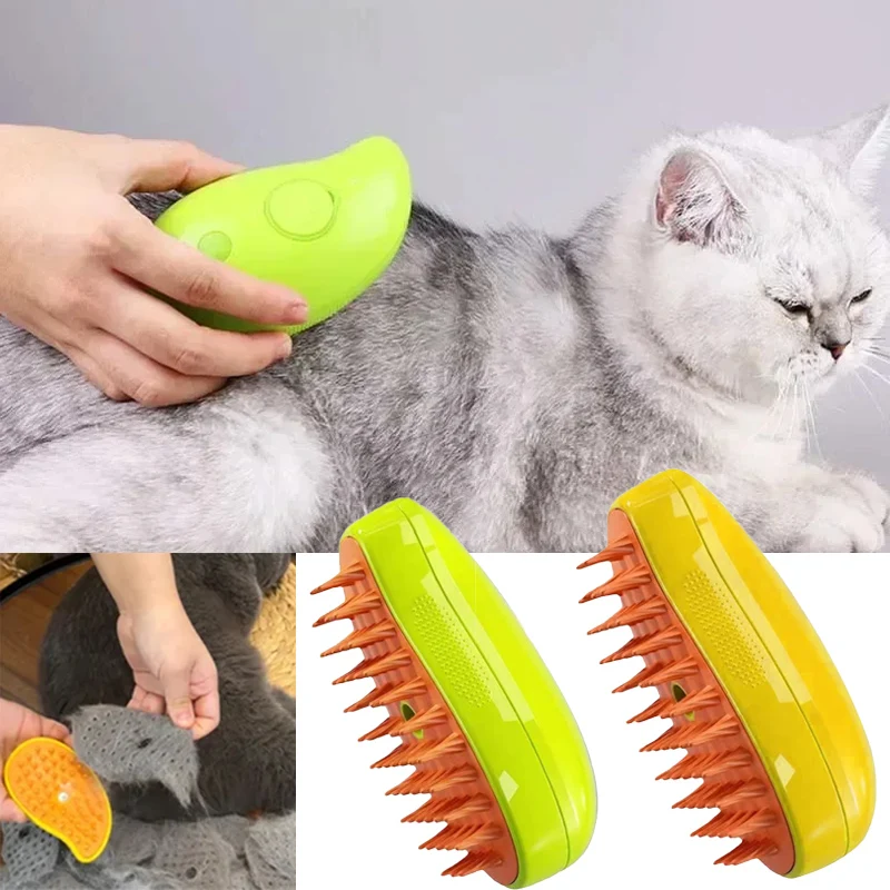 Hund und Katze Dampf bürste Haustier elektrische Spray Massage kamm Anti-fliegende Massage Bad USB-Aufladung Katzen bürste Katzen pflege kamm - Gelb
