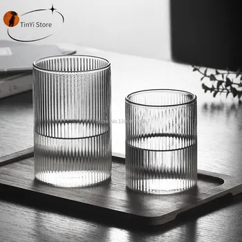 1/3/6pcs Japanese striped heat-resistant glass transparent water cup home Net famous Ins drinking juice cup wine glasses