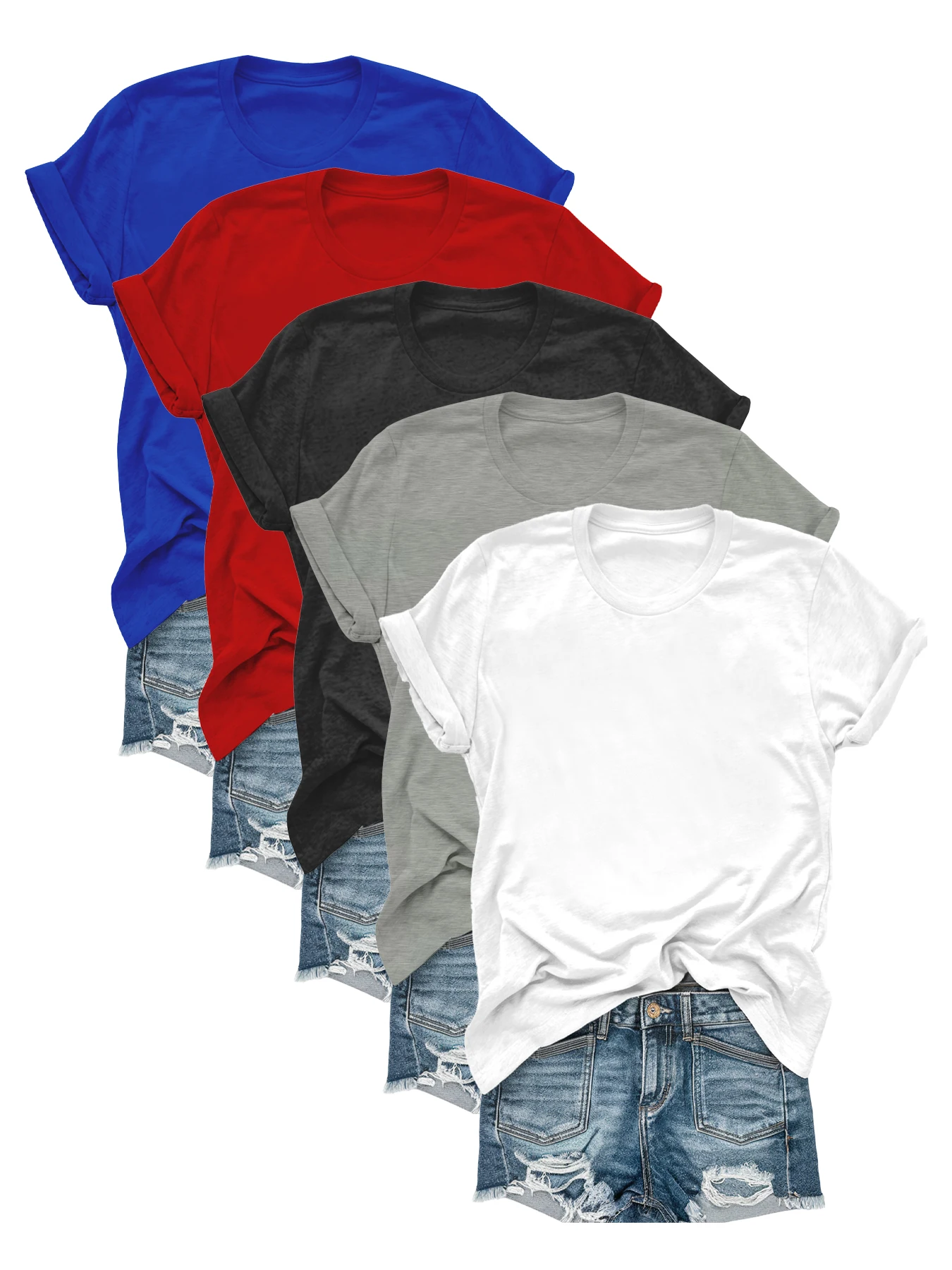 

Women's Plus Size 5-piece T-shirt Short-sleeved Clothing Top, Loose Casual, Soft, Comfortable and Breathable, Outdoor Sports