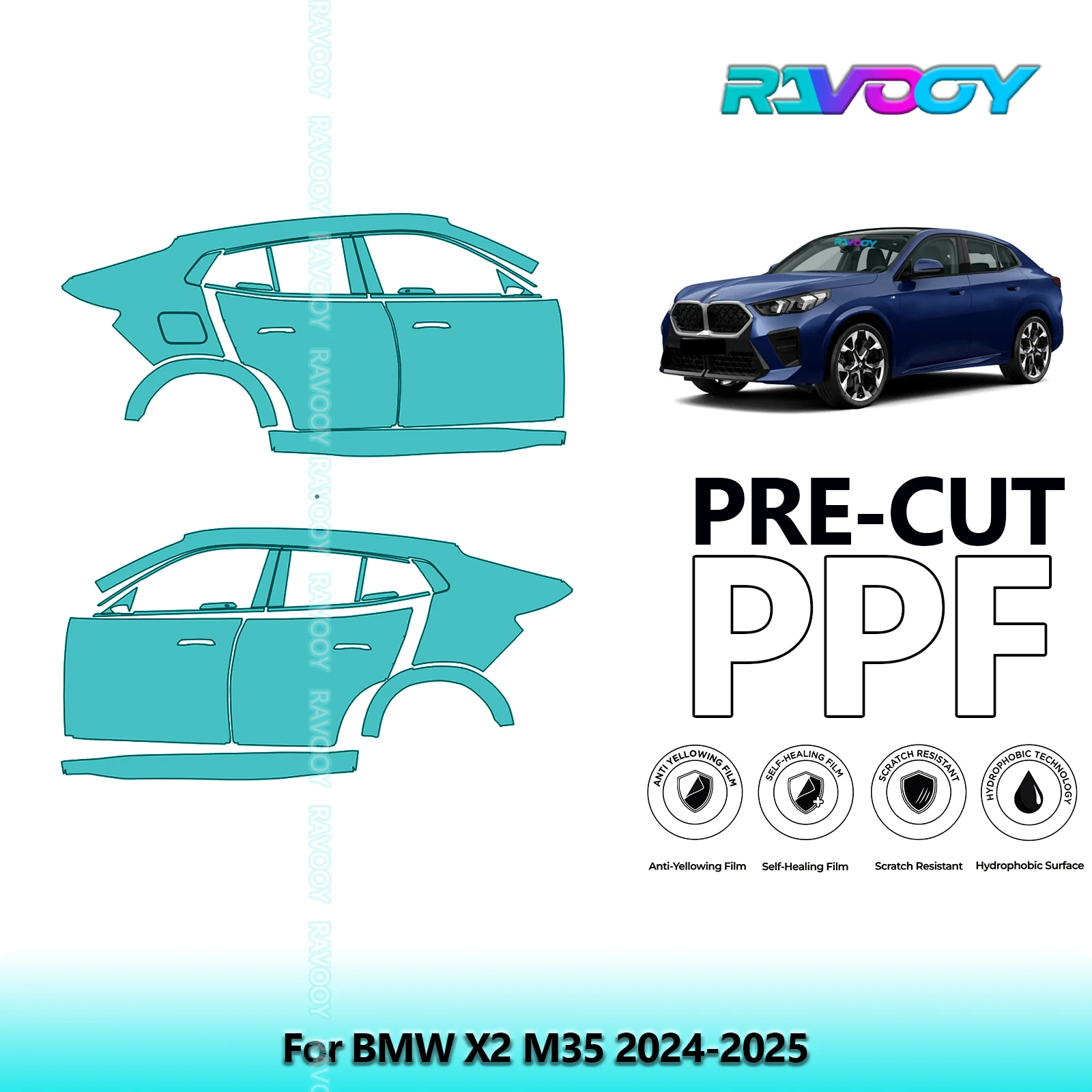 

For BMW X2 M35 2024-2025 8.5mil Clear Matte Pre-Cut PPF Door & A/B Pillar Kit TPU Paint Protection Film Set