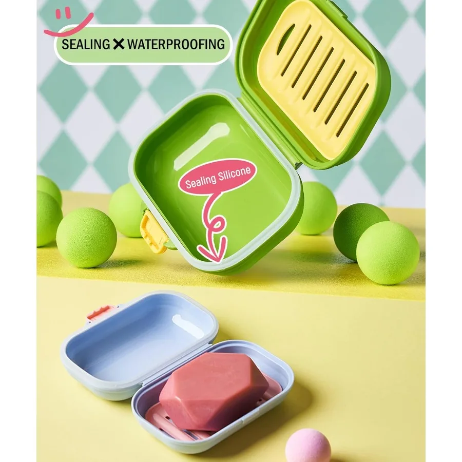 100 علبة صابون للسفر مانعة للتسرب مع غطاء لبار حامل الصابون استنزاف صحن الصابون مثالية للحمام دش الصالة الرياضية المدرسة التخييم Vac #3