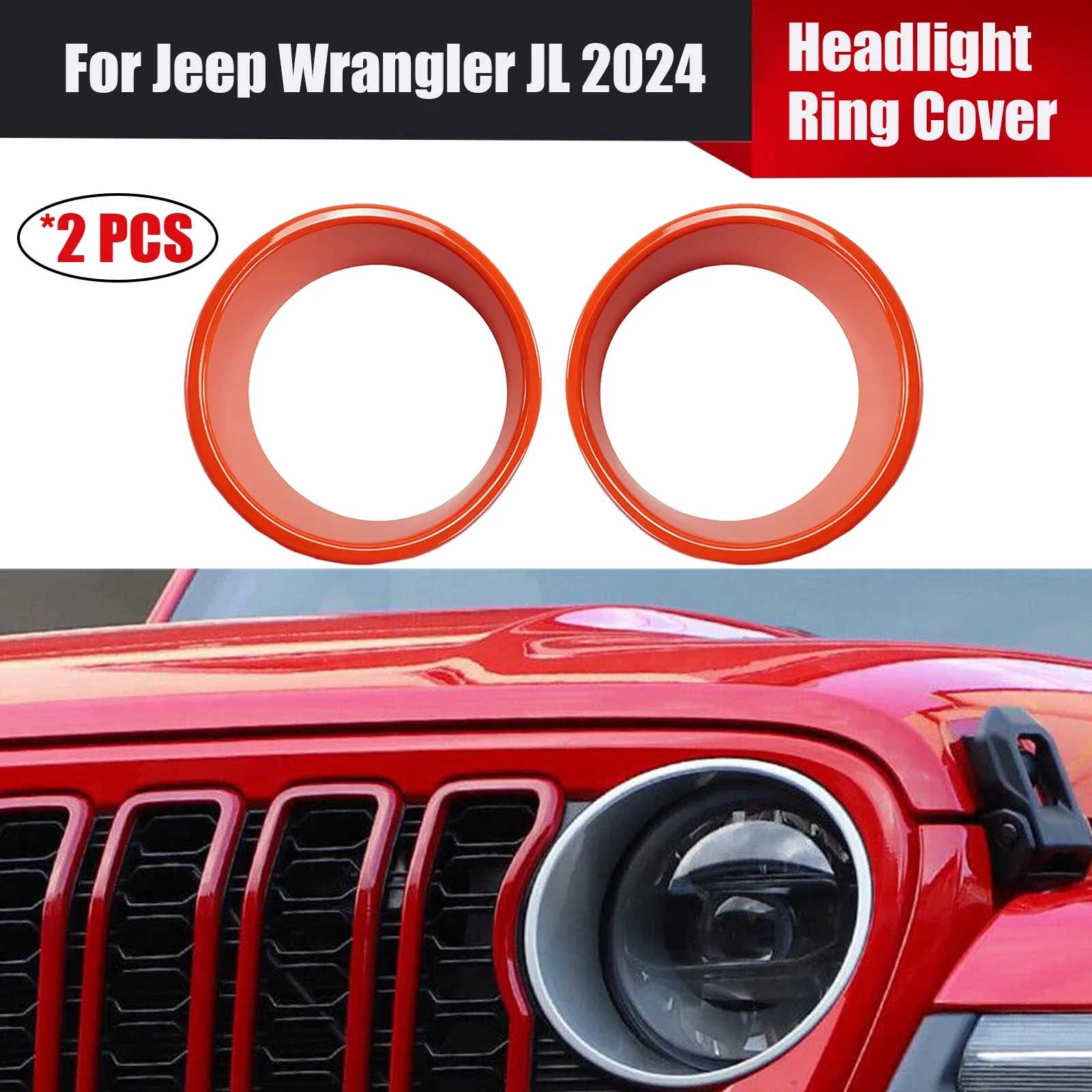 For Jeep Wrangler JL 2024 2PCS Car Accessories Headlight Ring Cover Decorative ABS Exterior Front Trim Black White Red Blue