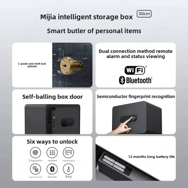 New Xiaomi Mijia Smart Safe Deposit Box Fingerprint Unlock Work with Mi Home App Anti-Drilling Steel Plate Vibration Warning