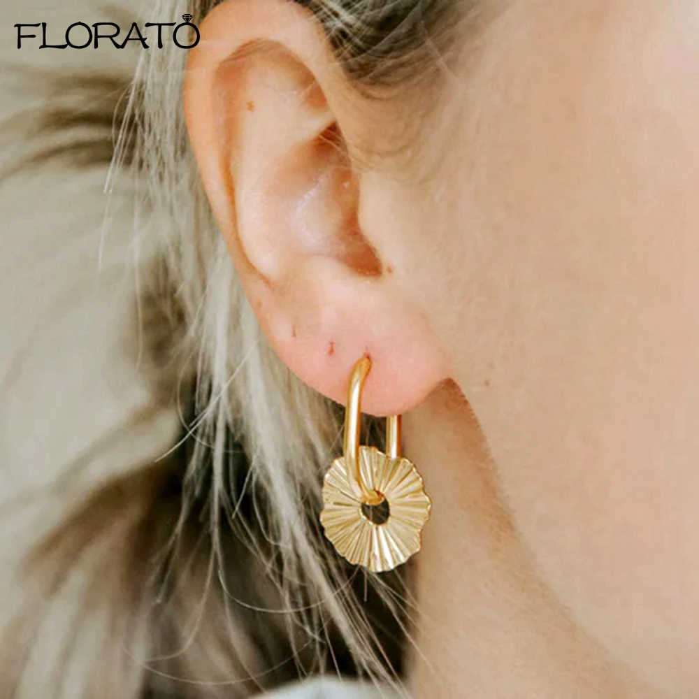 

925 Sterling Silver Needle Vintage Gold Round Pendant Earrings 2025 New Fashion Hoop Earrings for Women High Quality Jewelry