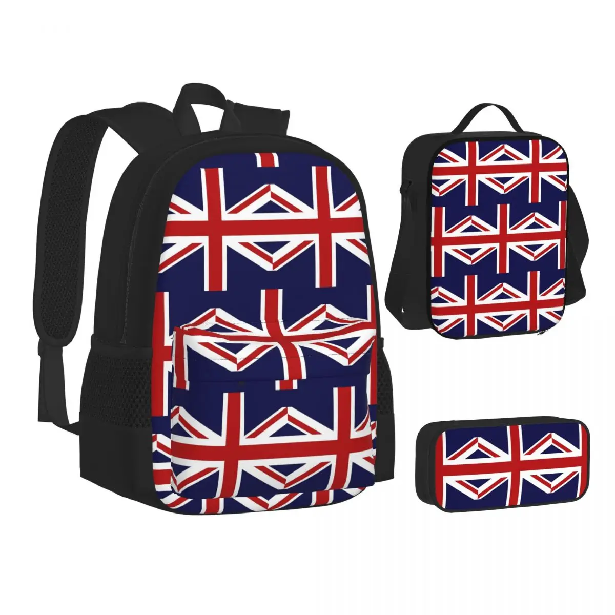 

Union Jack Flag Of The UK Backpacks Students Bookbag School Bags Kids Rucksack Lunch Bag Pen Bag Three-Piece Set