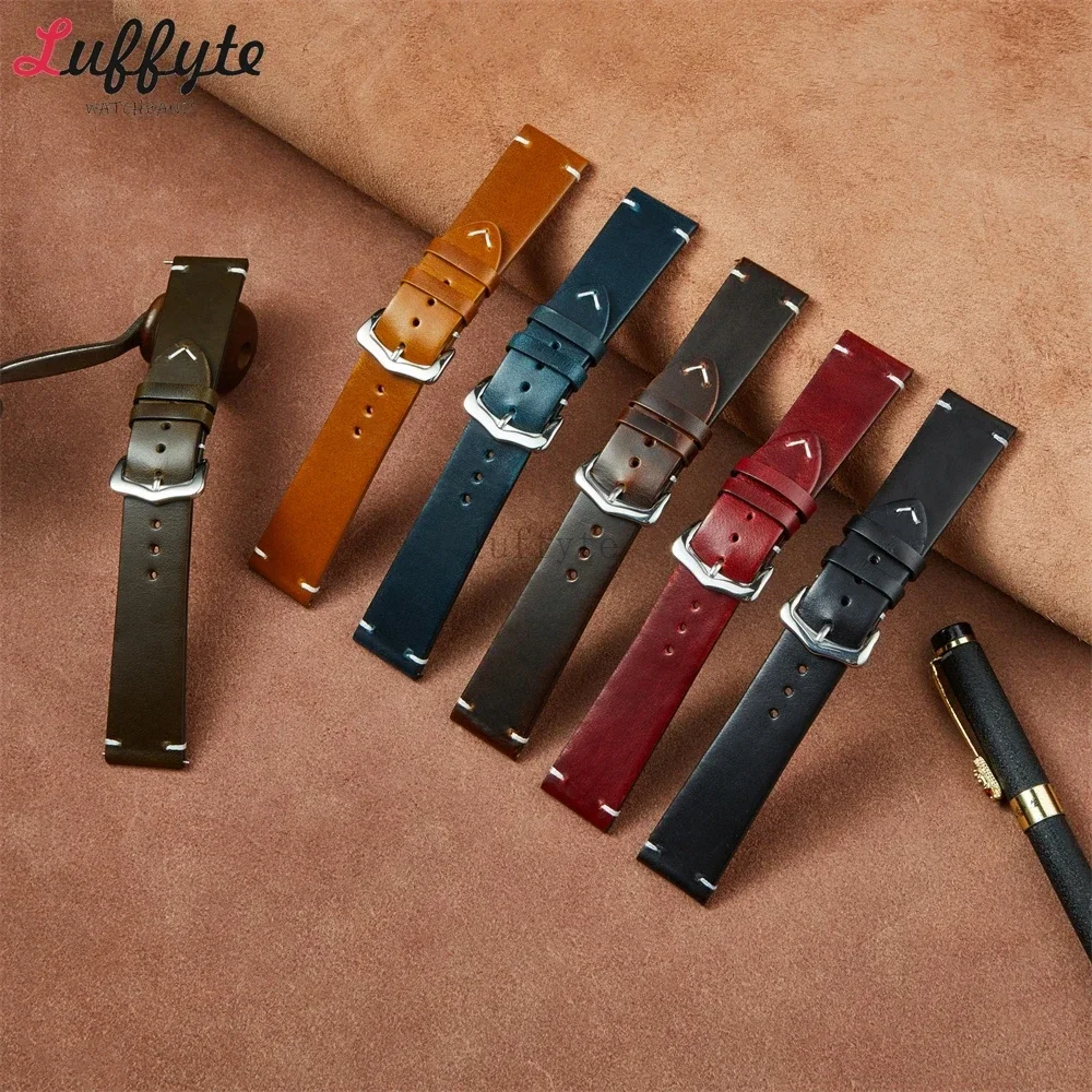 New Oil Wax Leather Cowhide Watch Strap 18mm 20mm 22mm Gradient Color Leisure Watchbands Watch Accessories Wrist Band