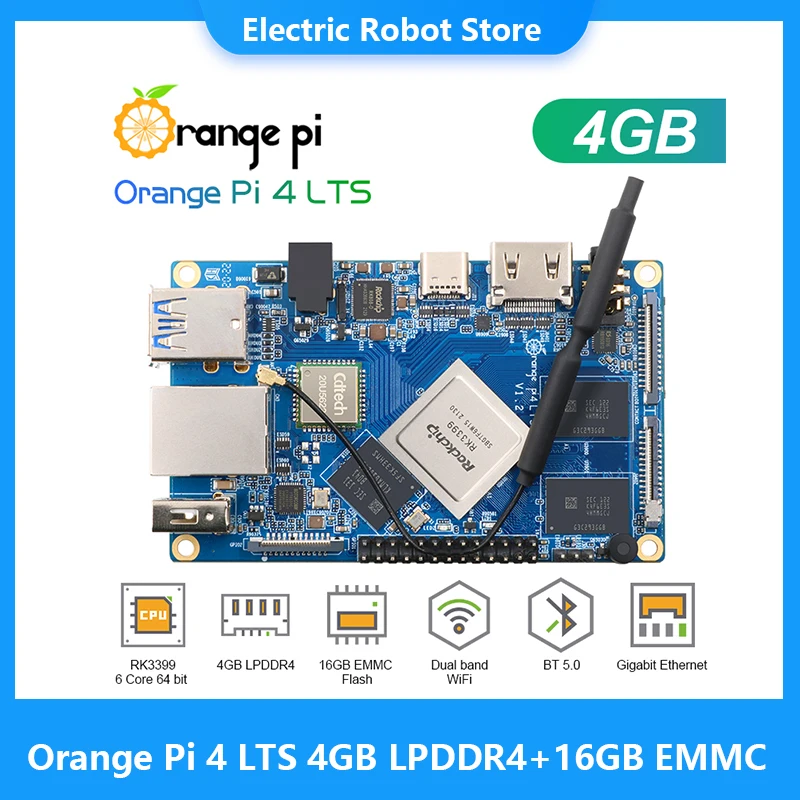 Orange Pi 4 LTS 4GB LPDDR4+16GB EMMC Rockchip RK3399,Support Wifi+BT5.0,Gigabit Ethernet, Run Android,Ubuntu,Debian OS