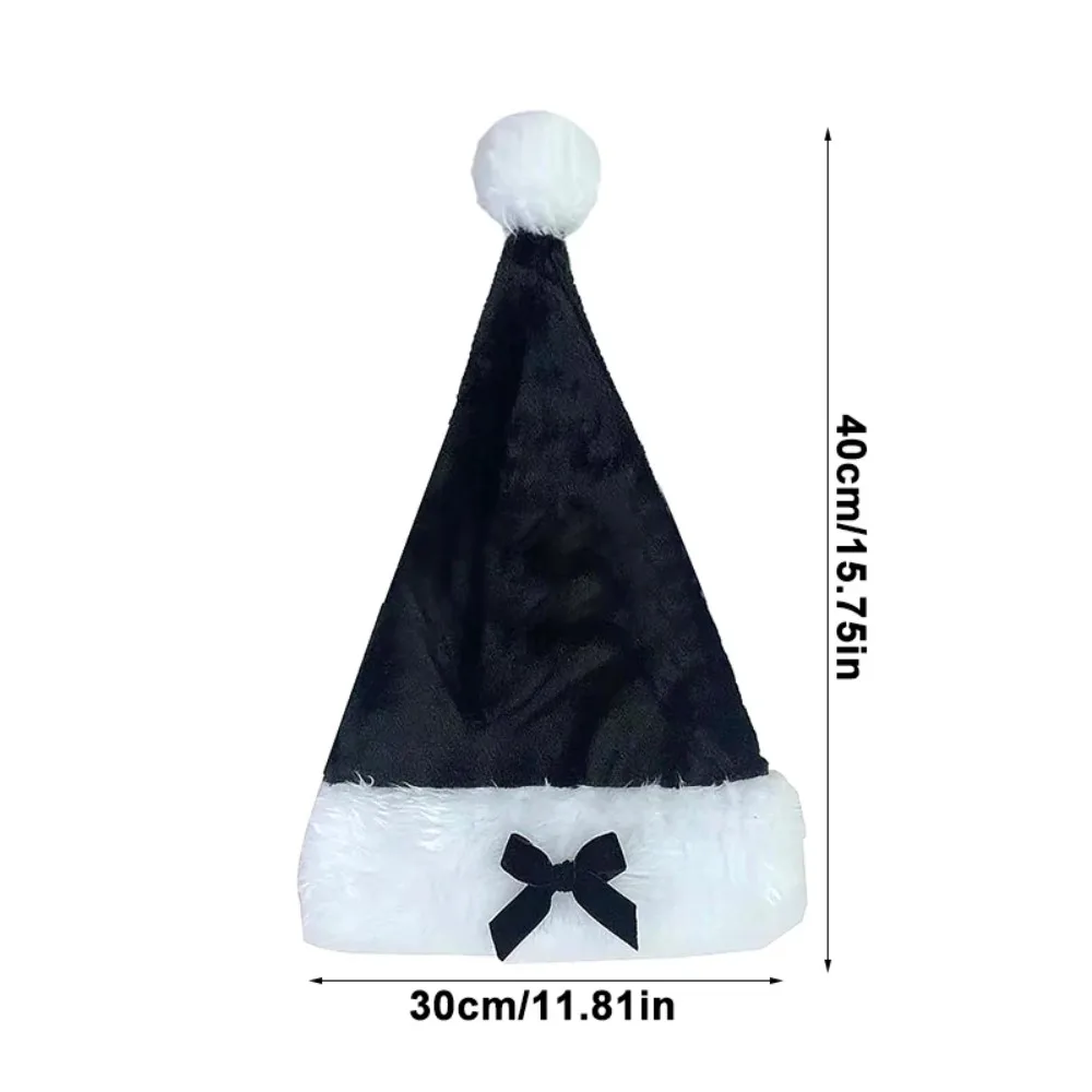 Fashion Red Plush Christmas Hat Women's Turban Cosplay Accessories Santa Claus Hat Black Bow Decor Cap New Year