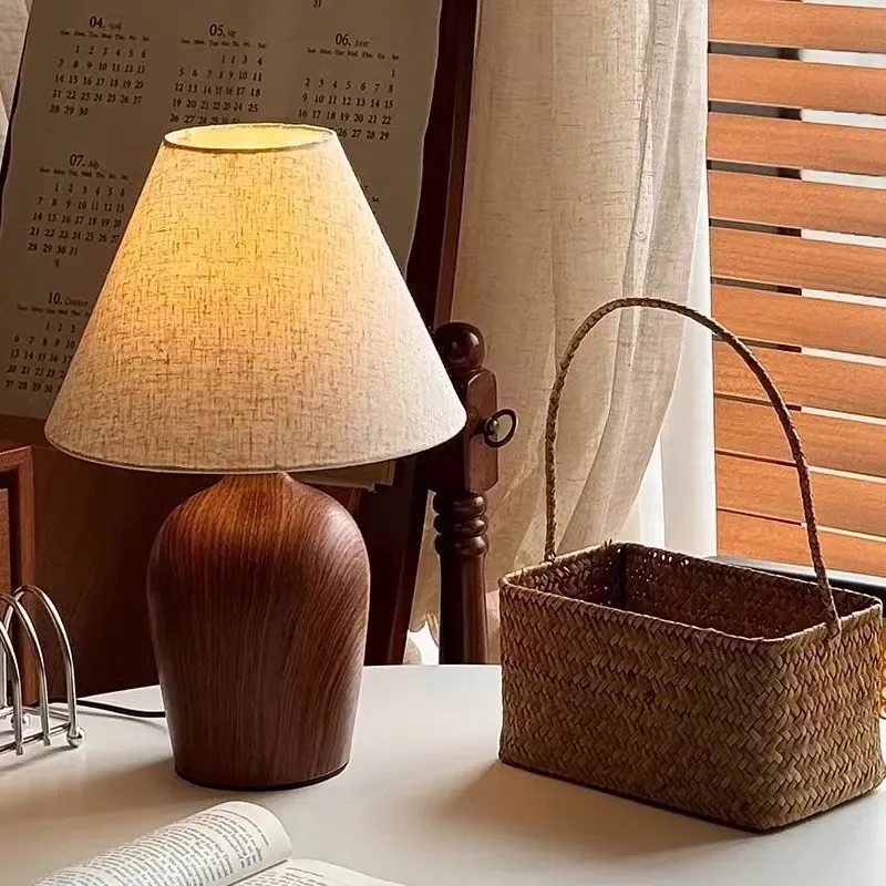 for Medieval Wabi-Sabi Table Lamp Retro High-End Walnut Bedroom Bedside Night Light American Atmosphere Decor