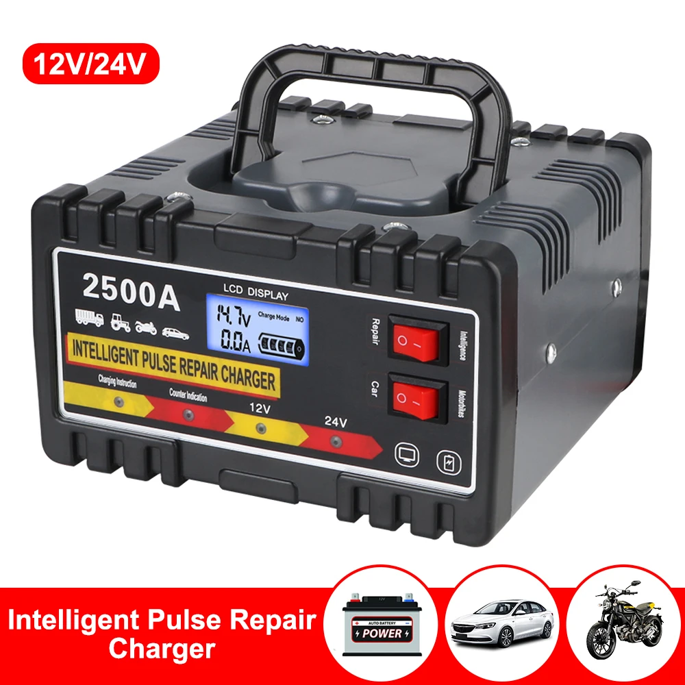 

Intelligent Pulse Repair For Household Storage Cell Lead-acid Batteries 6A/24V 8A/12V Car Battey Chargers Digital Display 220W