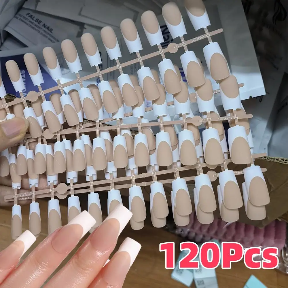120 pièces faux ongles français nus cercueil moyen presse sur les ongles bord blanc conception mat Ballet portable faux bout des doigts usage quotidien 1