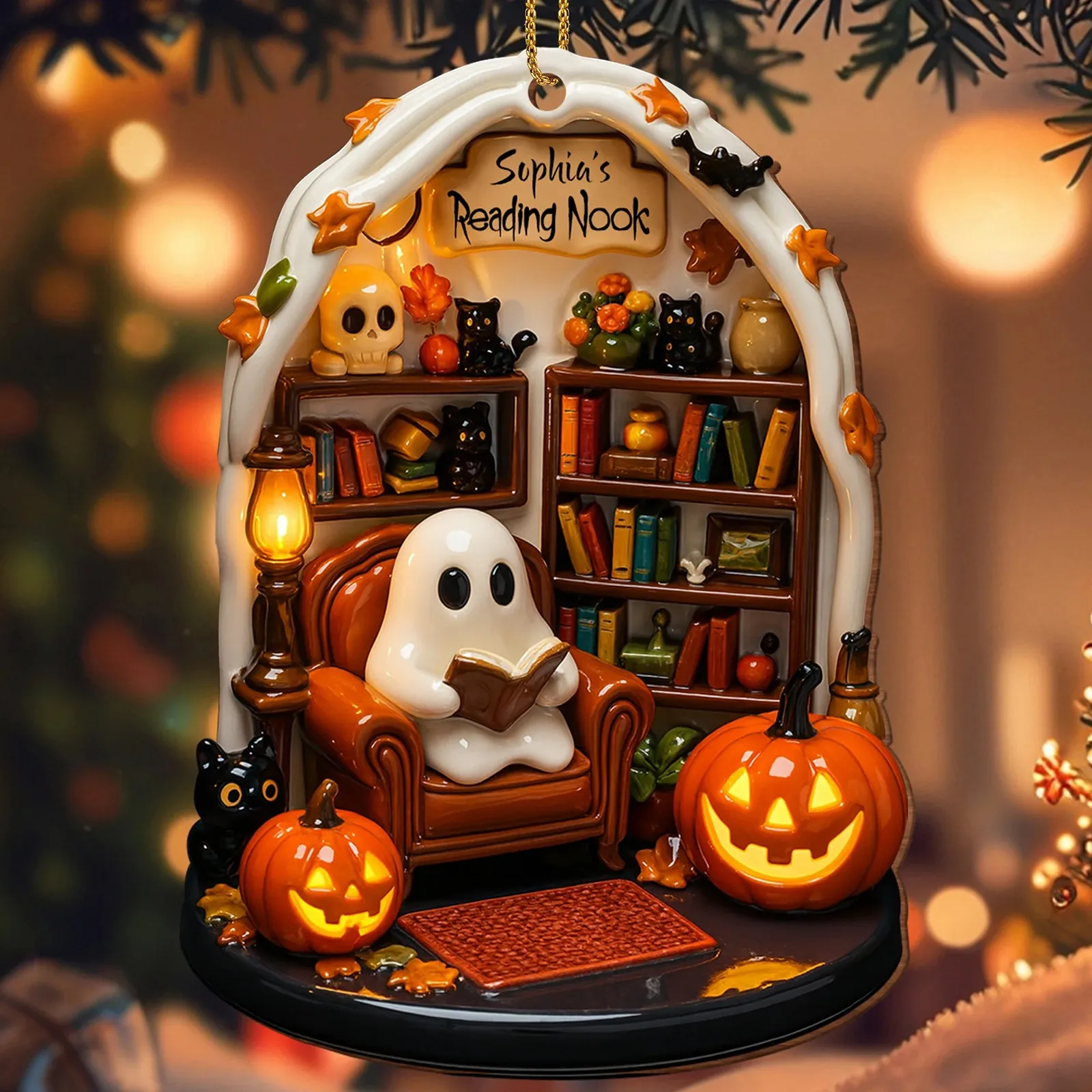 Adornos de fantasmas de lectura para Halloween, decoración colgante acrílica plana 2d, decoración de noche de Halloween, decoración interior para festivales en casa