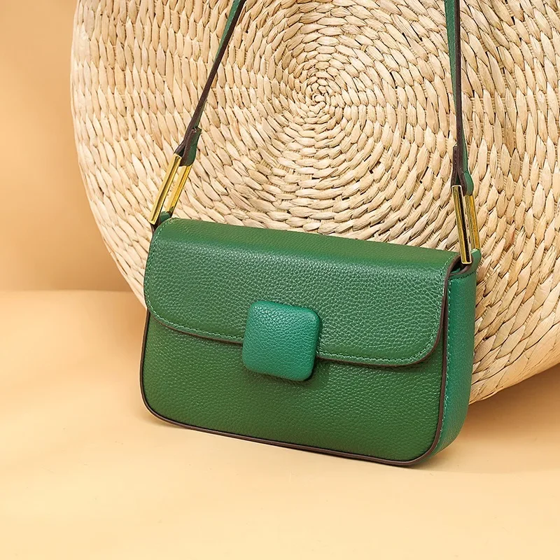 Bolso de cuero genuino para mujer, bandolera de viaje de moda coreana, cuero de vaca de lujo, hombro, teléfono móvil, axilas