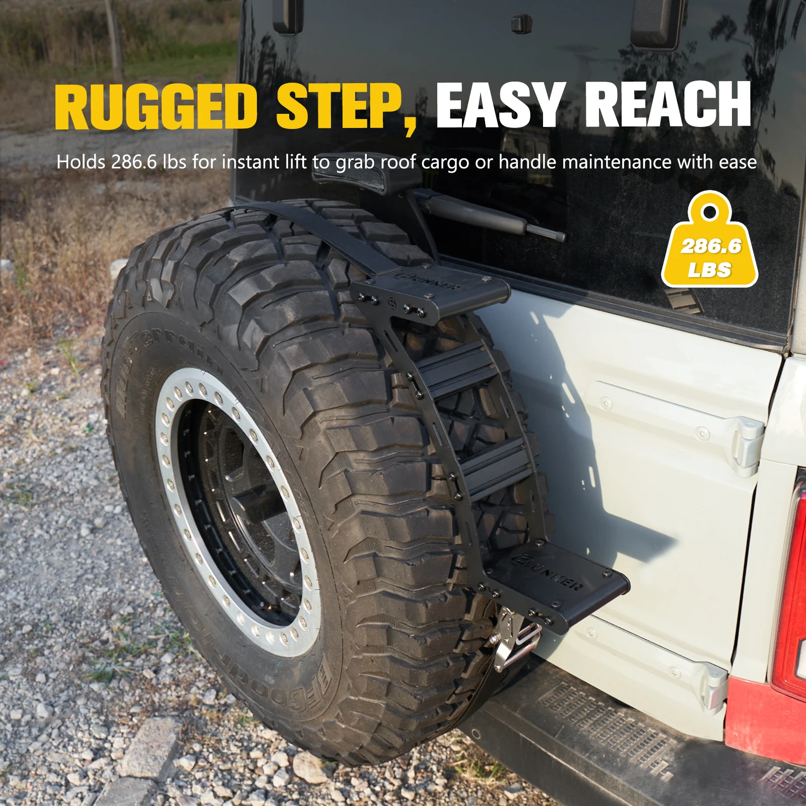 HeavySpare Wheel Step 286.6LBS Capacity Tool-Free 31-40 Inch Spare Tire for SUV 4x4 Off Road Vehicles