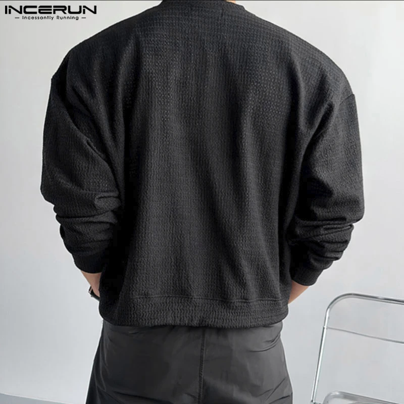 INCERUN 男性シャツ固体中空アウトシースルー長袖男性服セクシーなストリートファッションパーティーカジュアルトップス男性シャツ