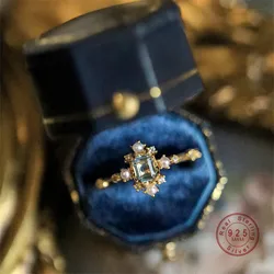 Transparent Blue Zircon Pearl Ring for Women 925 Sterling Silver High Quality Vintage French Palace Jewelry