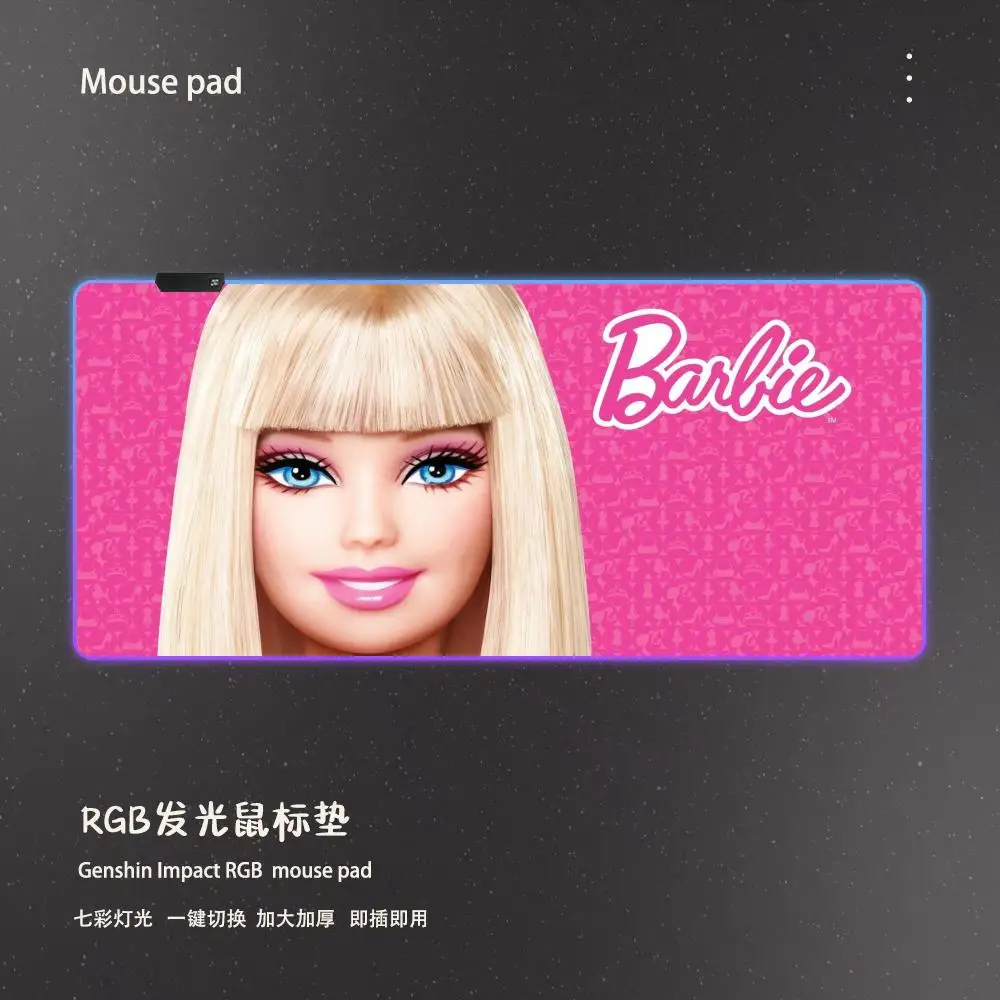 B-Barbie-ER Doll Mouse Pad Game Player RGB Pc Gamer Boys like PS5 Keyboard LED Glowing mause pad Mats Rubber