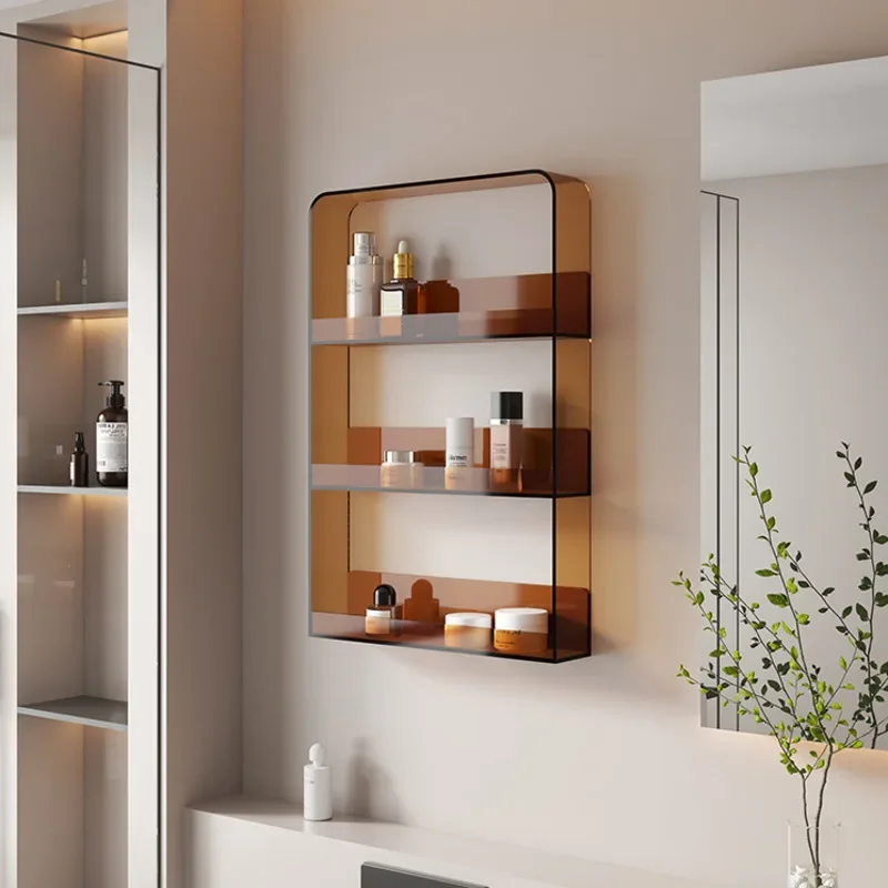  Chic Transparent Acrylic Bathroom Shelf Wall-Mounted Wash Gargle Cosmetics Organizer Punch-Free Toilet Storage Solution