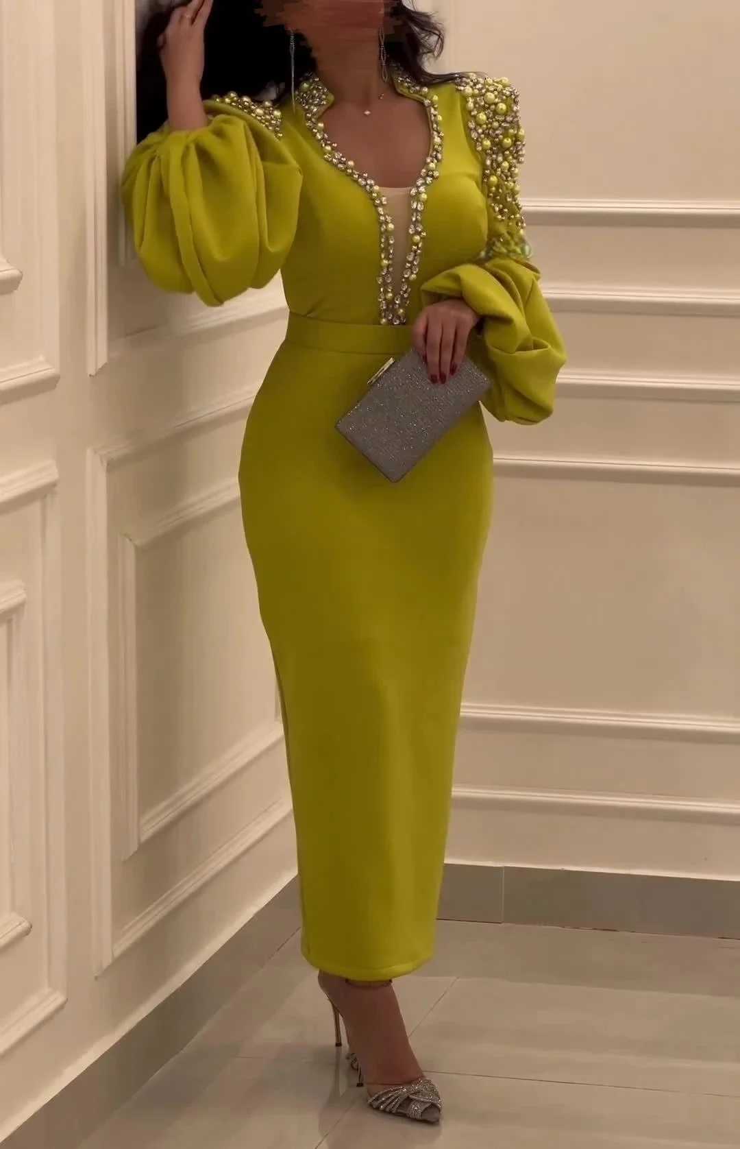 

Customized Sexy Mermaid Long Sleeve Evening Dress A-line Sweetheart Neck Beaded Pleated Arabia Formal Party Prom Dresses 2025