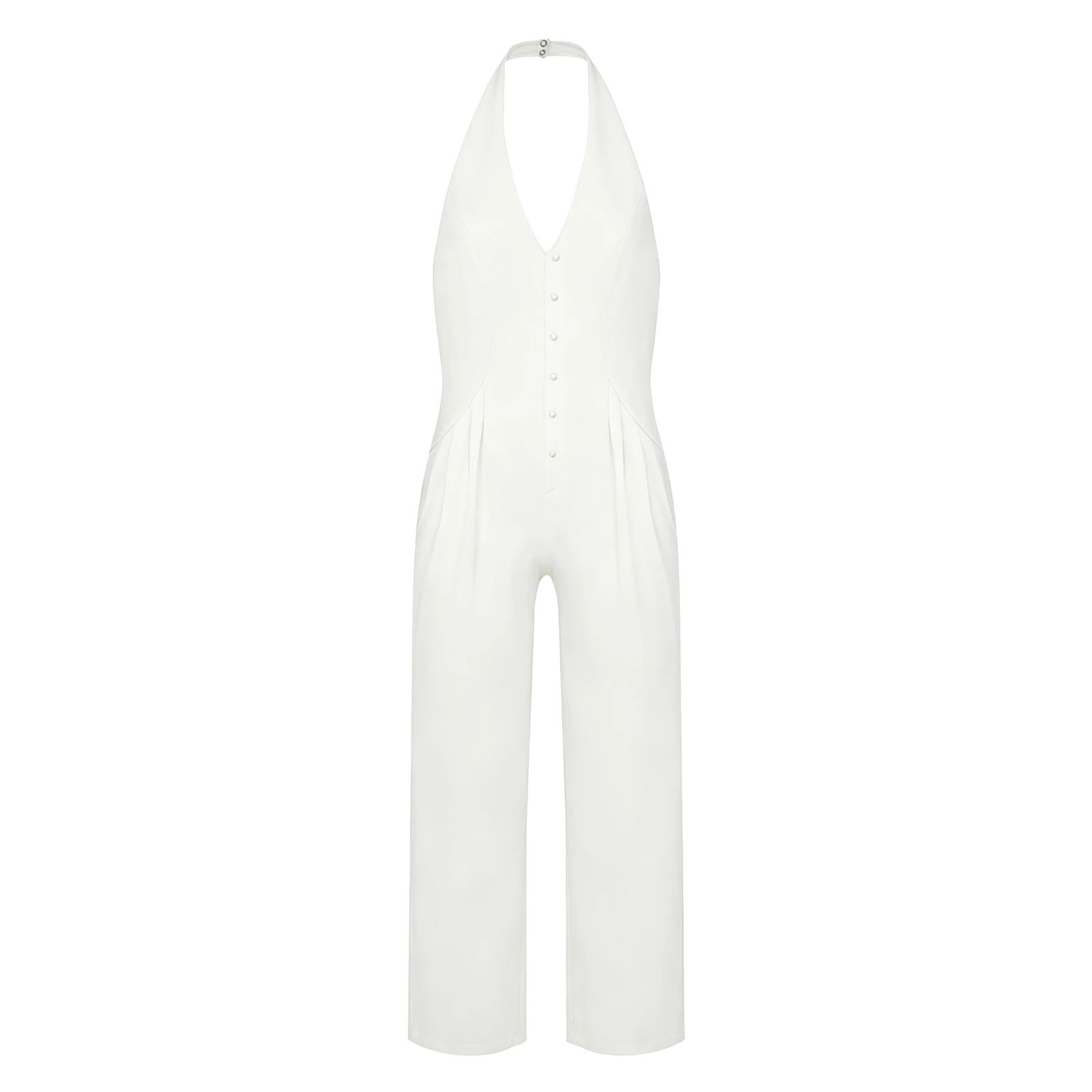 Men Latin Rumba Dance Clothing Deep V Neck Halter Sleeveless Side Waist Pleats Bodysuit for Stage Ballroom Dance Competition