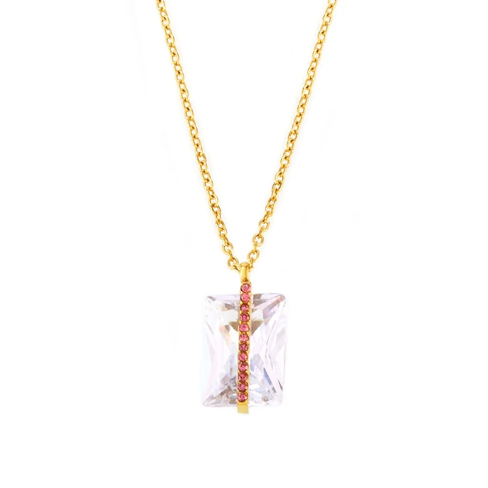 

Women's Necklace Oversized Rectangular Zircon Collarbone Chain Stainless Steel Fashionable and Versatile Jewelry Accessories