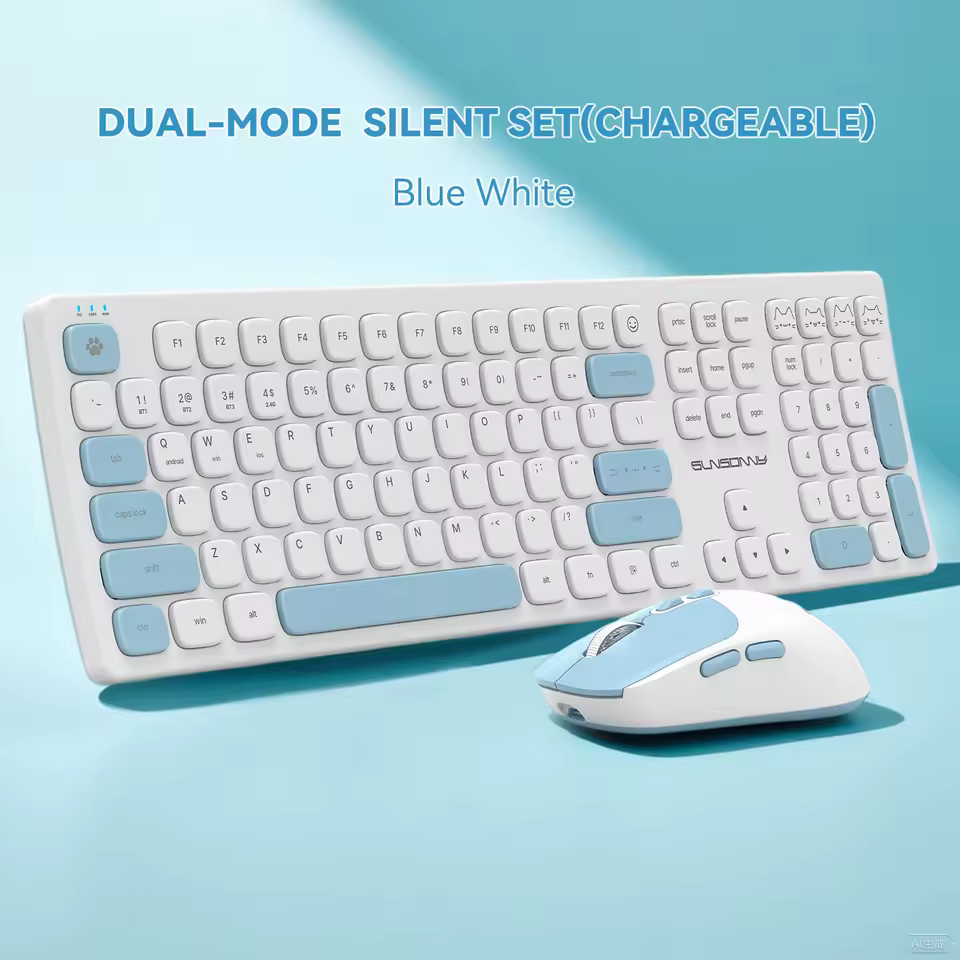 귀여운 둥근 버튼 무선 키보드 세트 이미지